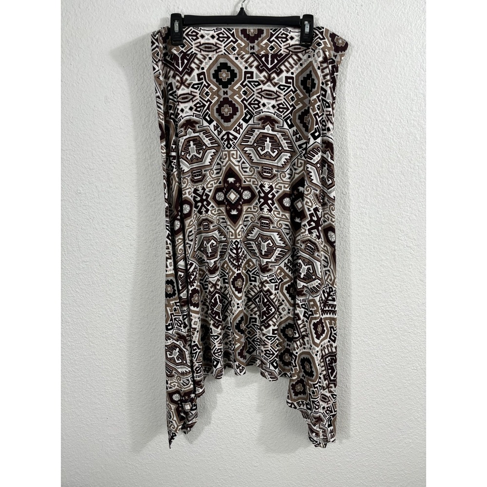 Twiggy London Skirt Womens XL Brown Black Aztec Geometric Print Handkerchief Hem